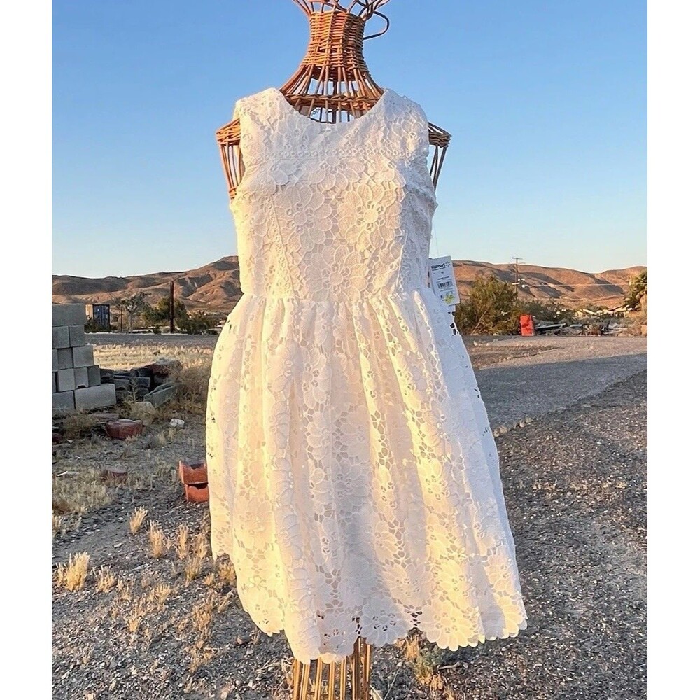 Kensie Girls White Floral Lace Fit Flare Dress Sleeveless Easter Party Size 16 - Picture 3 of 16